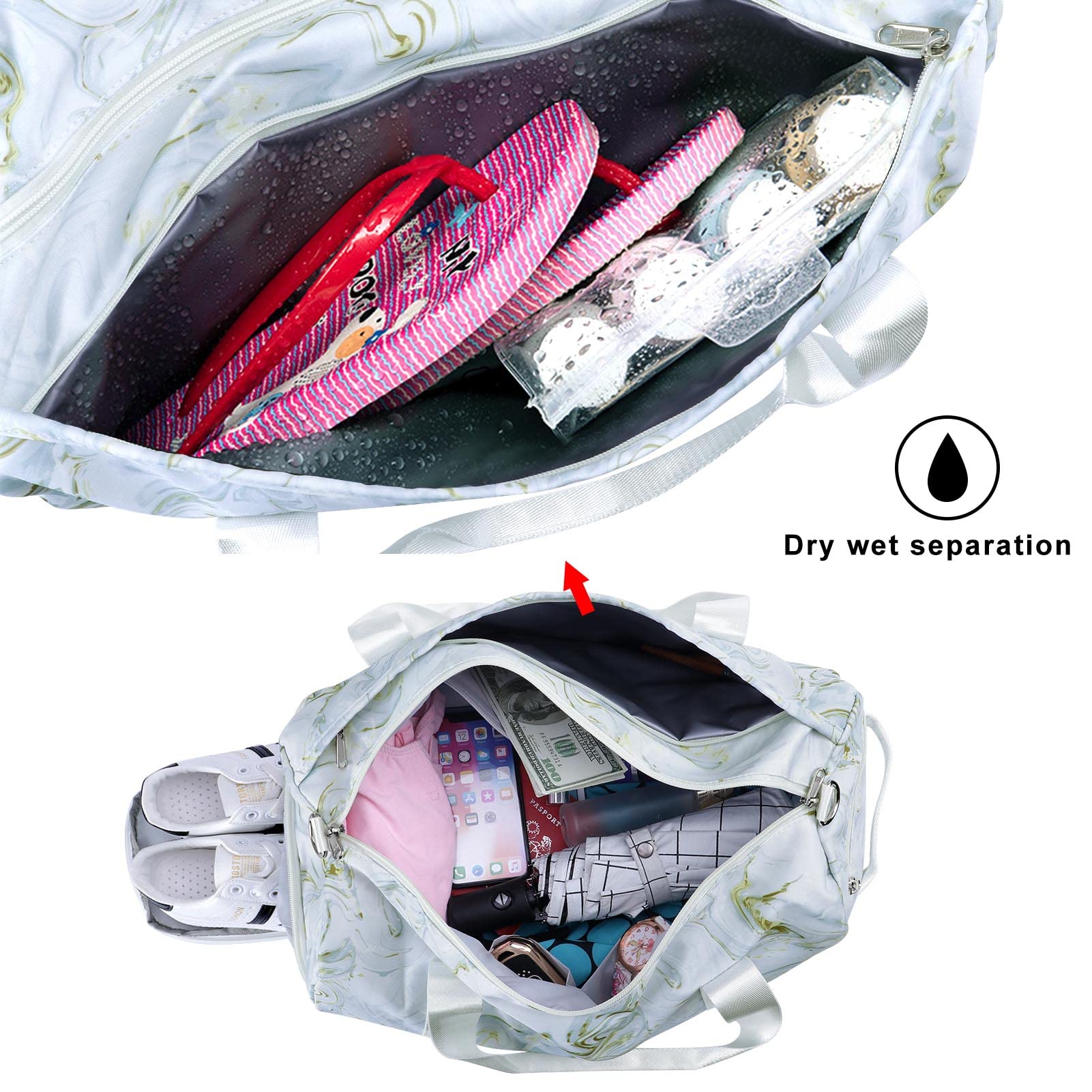 Torba podróżna unisex z kieszenią na mokrą i przegródką na buty, wodoodporna sportowa torba na siłownię, duża torba weekendowa, na noc, lekka torba sportowa, składana torba na bagaż podręczny,