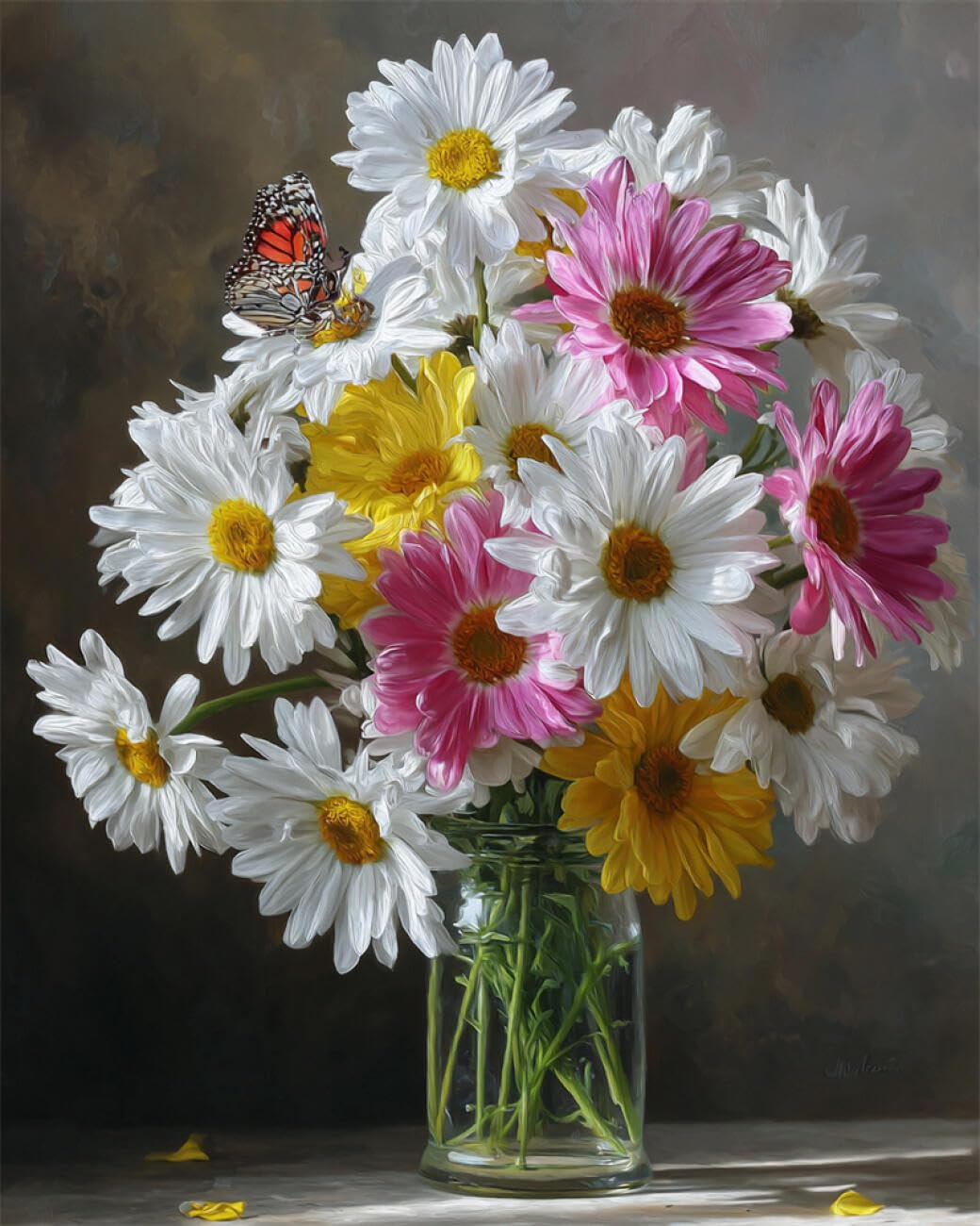 AMBATTERY Flowers DIY Beaded Cross Stitch Kits Daisies in A Vase Beadwork Craft Kit for Beginners,Needlework Set,Preprint Pattern Decor Wall Art 60x80cm