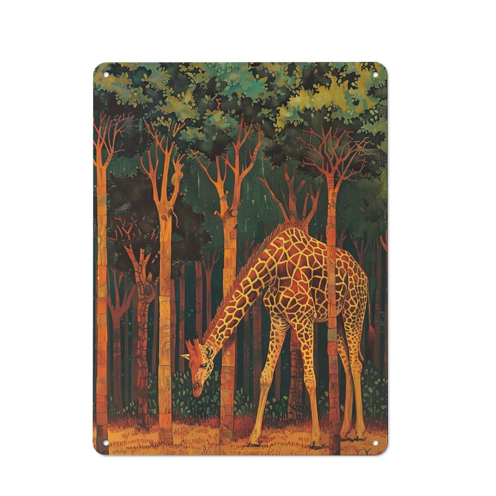 Junmoney Giraffe In Forest Vintage Printed Metal Sign 40X30cm For Bar Or Restaurant, For Restaurant Interior Fans