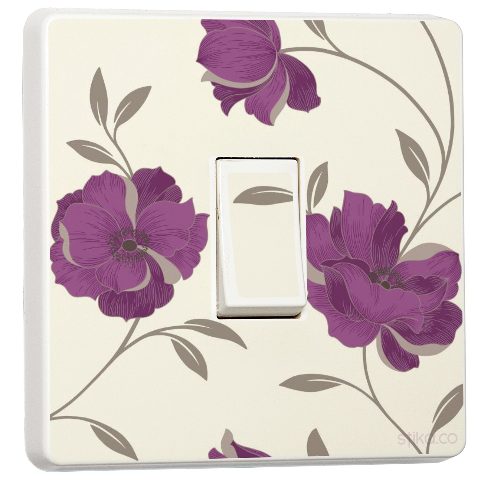 stika.co Pack of 2 Purple Floral Wallpaper Pattern Light Switch Stickers, Self-Adhesive Vinyl Light Switch Cover, Home Decor, Single Switch, Peel and Stick