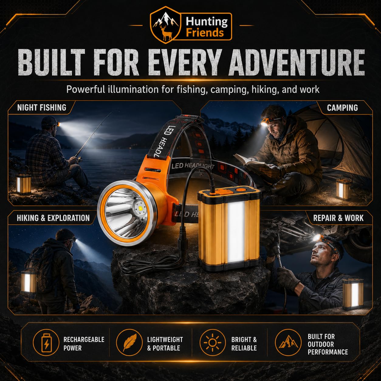 Lampe frontale LED rechargeable super lumineuse – Lampe frontale portable haute puissance étanche, 3 modes d'éclairage réglables, idéale pour le camping, la randonnée, la chasse, la pêche, les