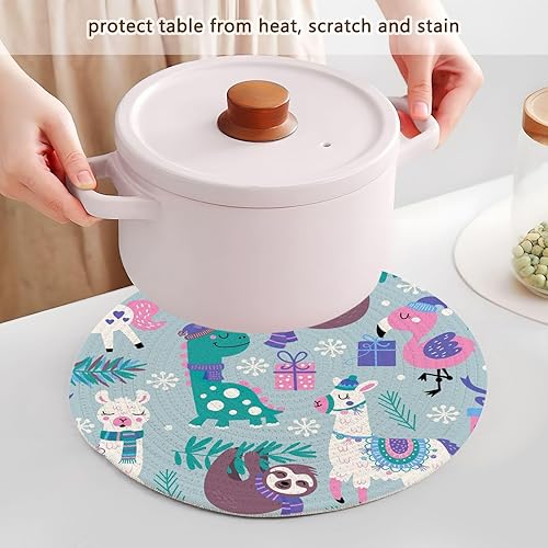 Miniatura 5 de 3 Pcs Trivet Mat Set Christmas Holiday Animals Childish for Hot Pots and Pans 15in Cotton Thread Weave Pan Pad for Bowl Plate Holder