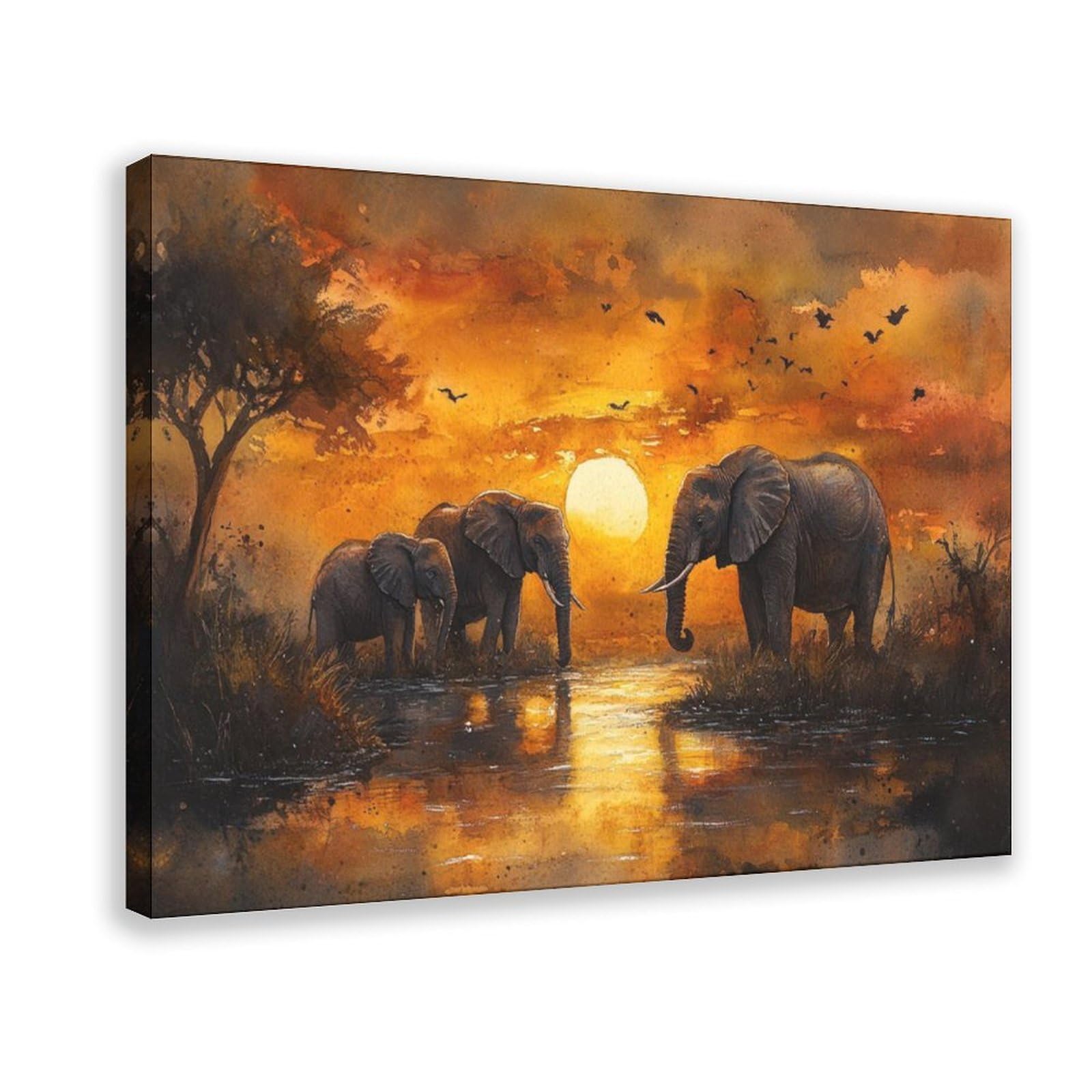 Bareronor Huge Elephant Poster Canvas Poster Bedroom Decor Landscape Office Room Decor Gift 16" L X 24" W