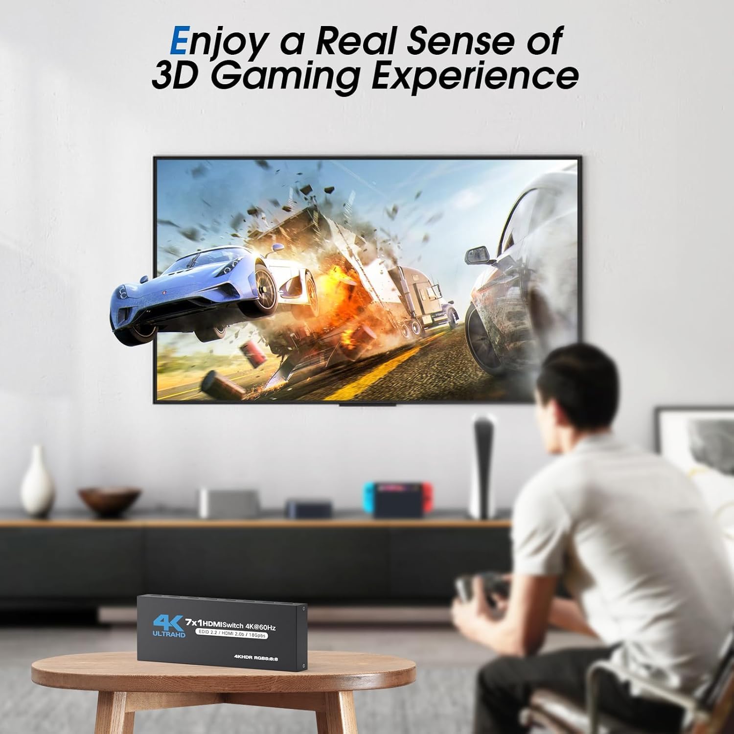 HDMI Switch 7 in 1 Out 4K@ 60Hz HDMI 2.0 Commutateur 7 Port HDMI Selector Box with IR Télécommande Soutien HDCP 2.2 HDR10 3D 18Gbps Dolby Vision/Panorama Sound pour Xbox PS5/4 Roku HDTV Monitor
