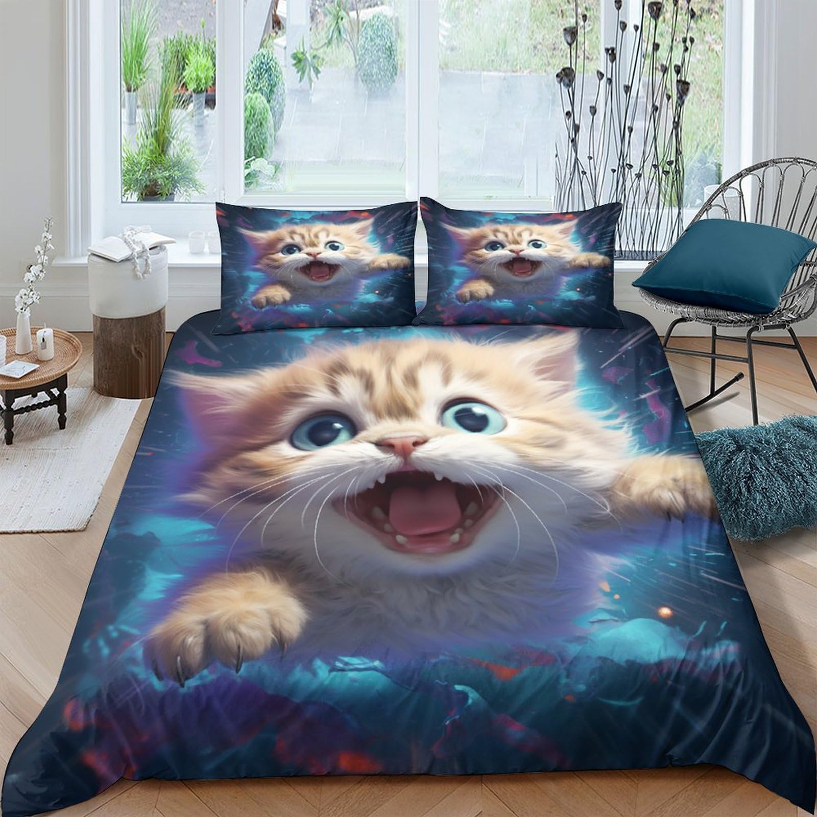 Housse de couette chat 220 x 240 parure de lit douce pour des nuits sereines