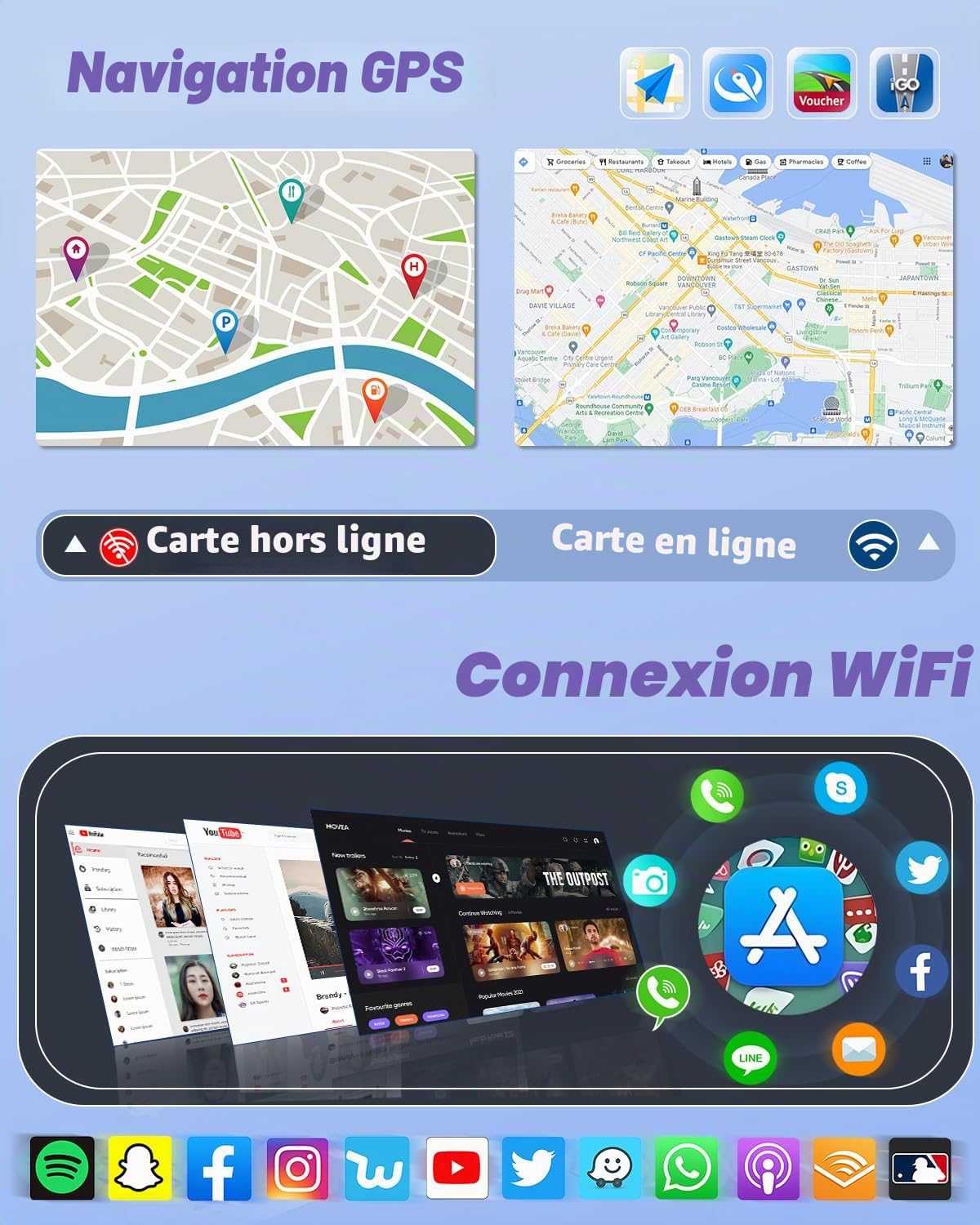 2+64GB Android 13 Autoradio pour Toyota RAV4 2007-2011 Radio Carplay Android Auto, IPS Écran Tactile 9 Pouces Poste Radio Voiture avec Caméra de Recul, Bluetooth Stéréo, GPS, WiFi, DSP, Mirror Link