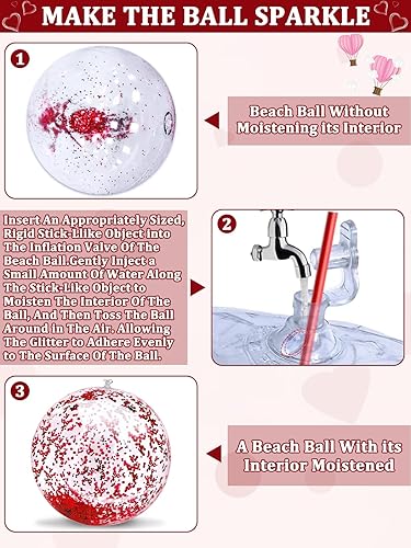 Miniatura 3 de TURNMEON Paquete de 5 pelotas de playa de lentejuelas para la piscina, juguetes de 16 pulgadas, 24 pulgadas, con purpurina, inflables,