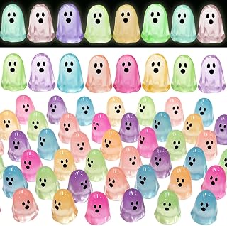 50Pcs Halloween Luminous Mini Resin Ghosts Figures for Garden DIY Crafts | Glow in The Dark Resin Tiny Ghost Statues,Miniature Figurines to Hide Bulk for Party Favors Micro Garden Landscape Decoration