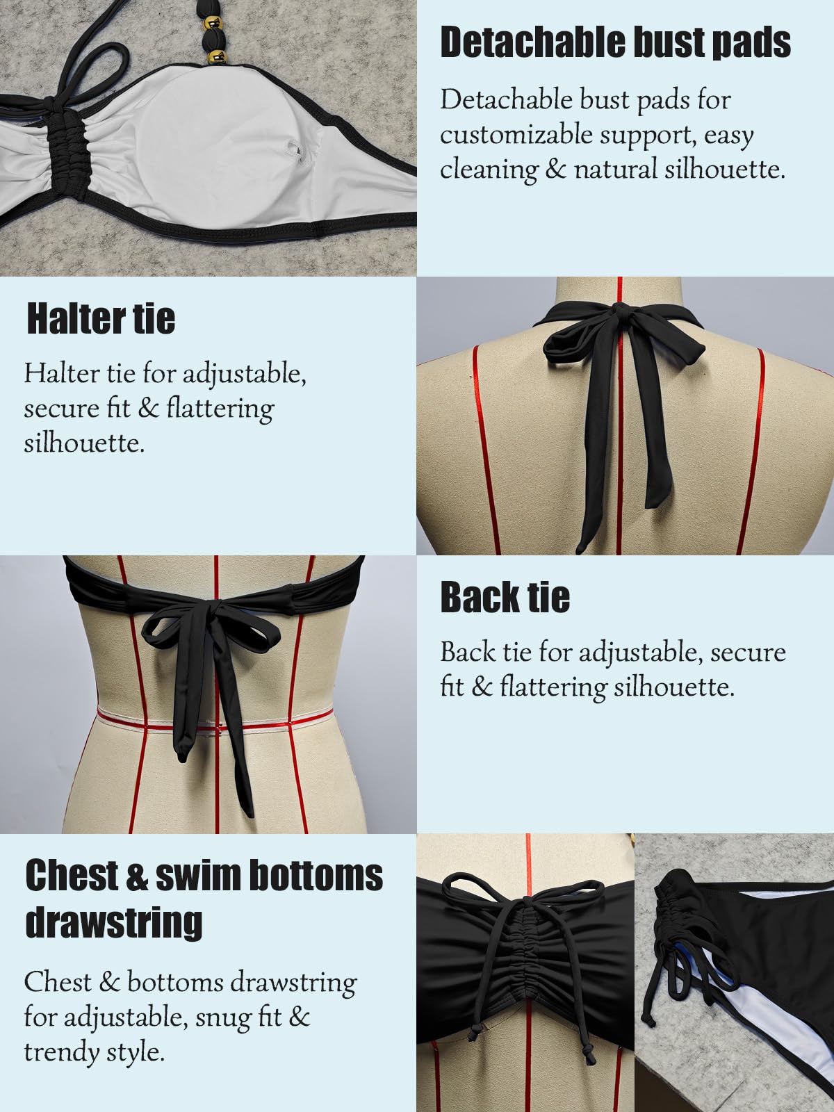 Rayson Damen Bikini Set Zweiteiliger Badeanzüge Hosenträger Bademode Sommer Swimsuit mit Verstellbarem Kordelzug
