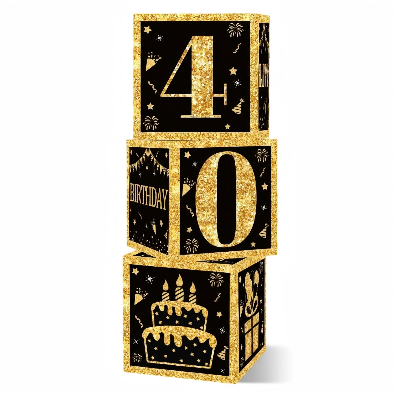 3PCS 40th Birthday Decorations Box for Men Women, Large 26cm Paperboard Keepsake Memory Gift Box Set for 40th Birthday Party Supplies, Decor & Present Wrapping