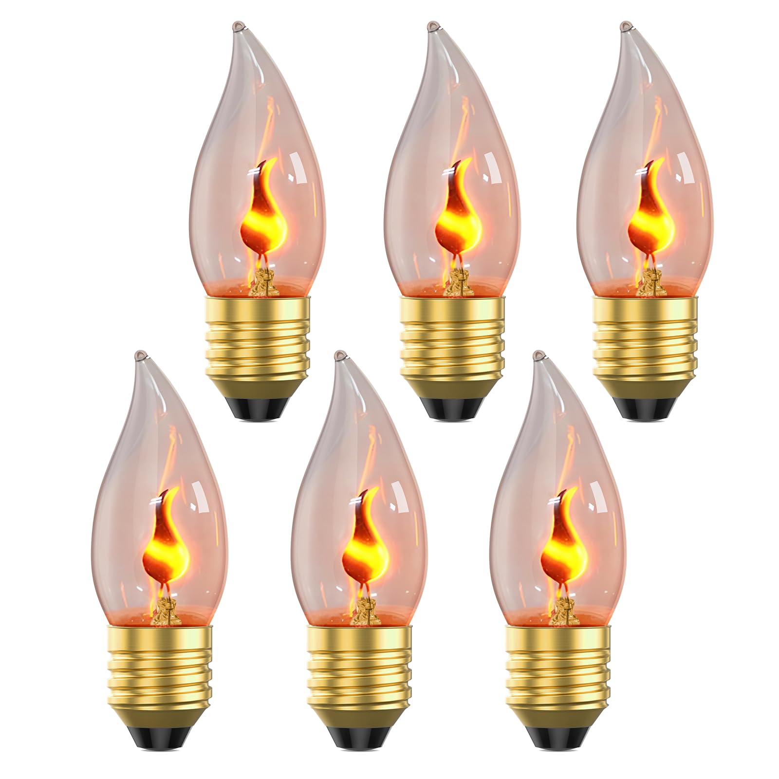 Photo 1 of Hompavo E26 Upgraded Flame Light Bulbs, Flickering Fire Light Bulbs Flame Candle for Christmas Halloween Party Patio Porch Home Indoor & Outdoor Decor - 6 Pack