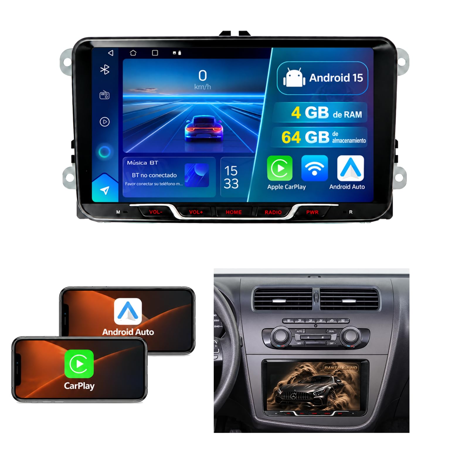 Radio Android 15 para Seat Leon II 2 2005 – 2012, 9 Pulgadas 2 DIN, 4+64 GB