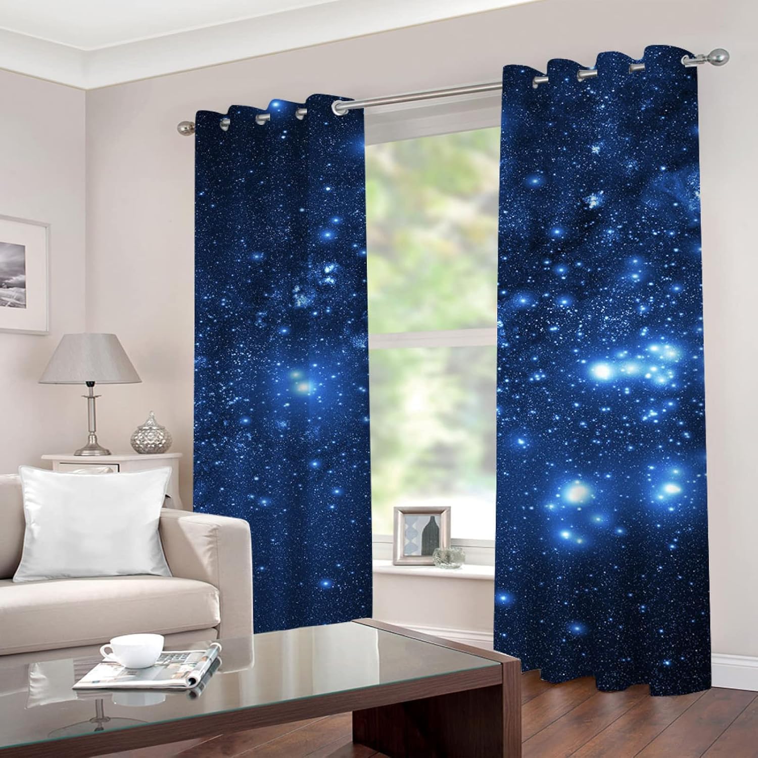 Cortinas Opacas Cielo Estrellado Cortinas Térmicas Aislantes con Ojales 2 Piezas 3D Vista Nocturna Cortina Blackout para Dormitorio Infantil Ventanas Estándar 2X 132x215 cm B/2215