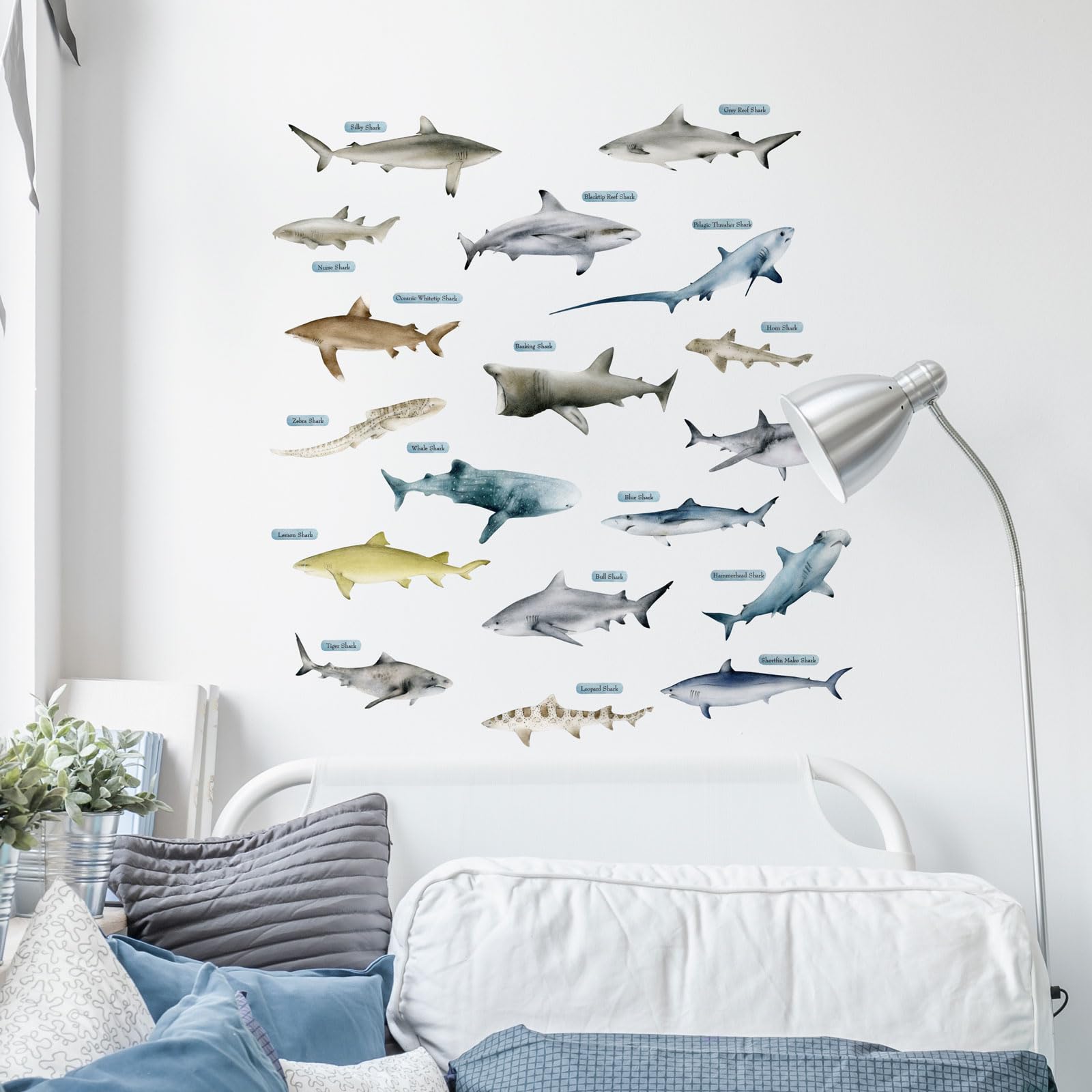 Stickerscape Sharks Shark Wall Stickers – Ocean Creature Wall Decals For Kids Room, Easy To Apply & Removable, Perfect For Underwater Theme Décor