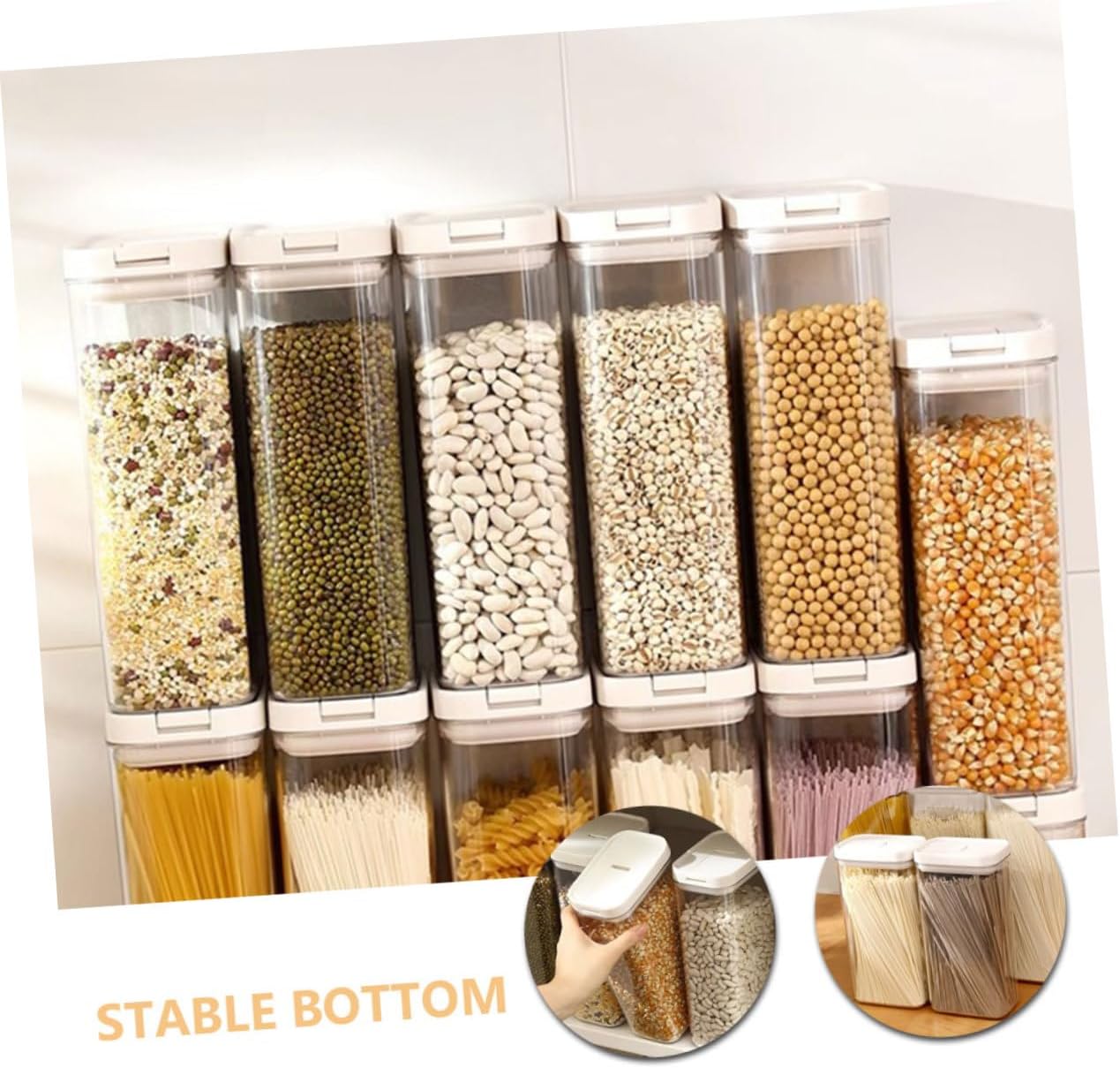 Pasta Storage Container Reusable Spaghetti Organizer for Pantry Airtight Food Storage Canister for Noodles Cereal and Dry Foods Design for Easy Identification