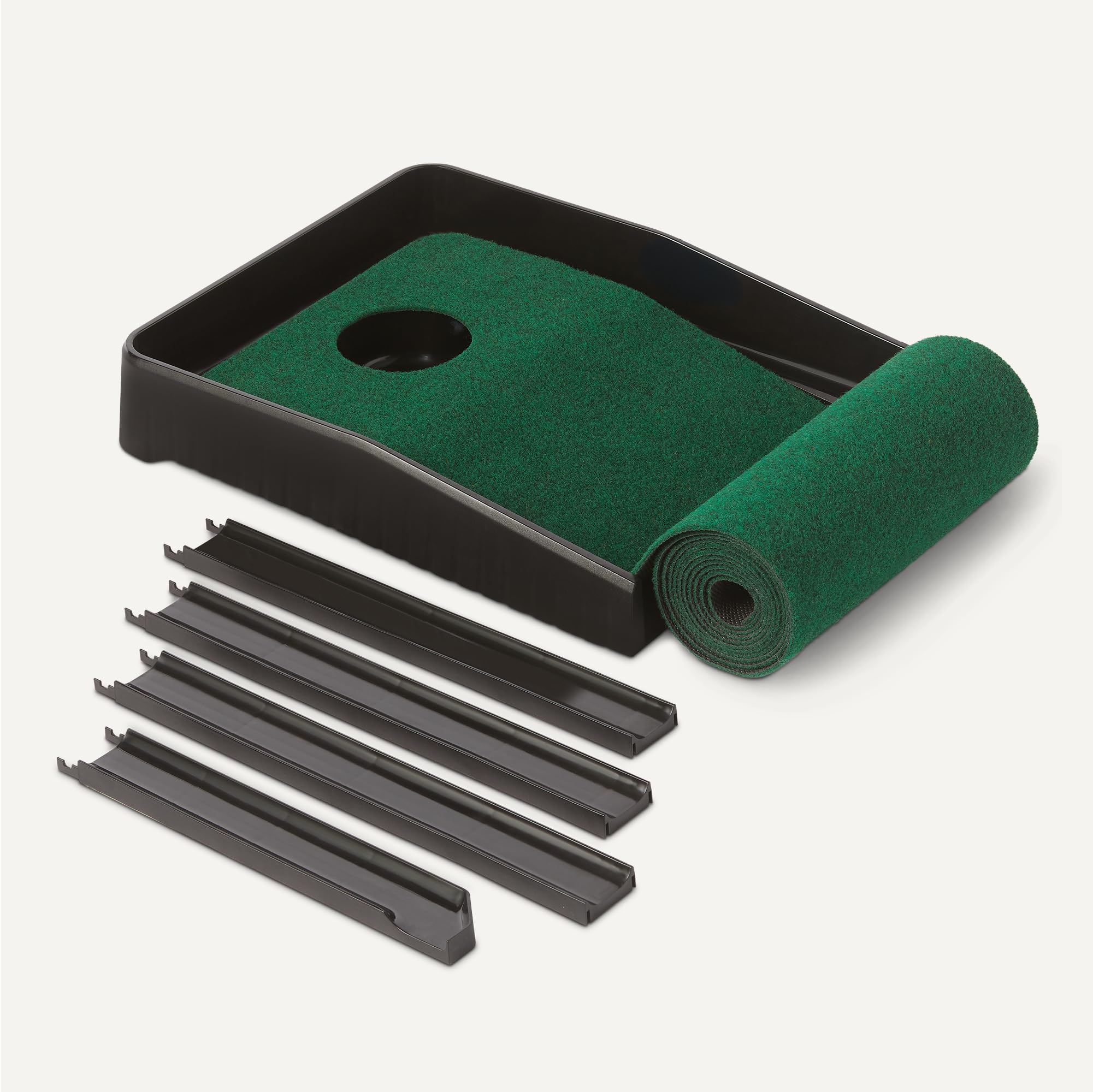 Amazon Basics Alfombrilla de Golf con Devolución Automática de Pelotas, Tapete de Entrenamiento con Guías de Alineación, Green de Práctica para Interiores y Exteriores, 277 x 36,5cm, Verde