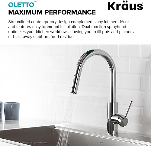 Miniatura 6 de Kraus KPF-2620-FF-100CH Oletto Purita - Grifo de filtro de agua para cocina, 16 pulgadas, cromado