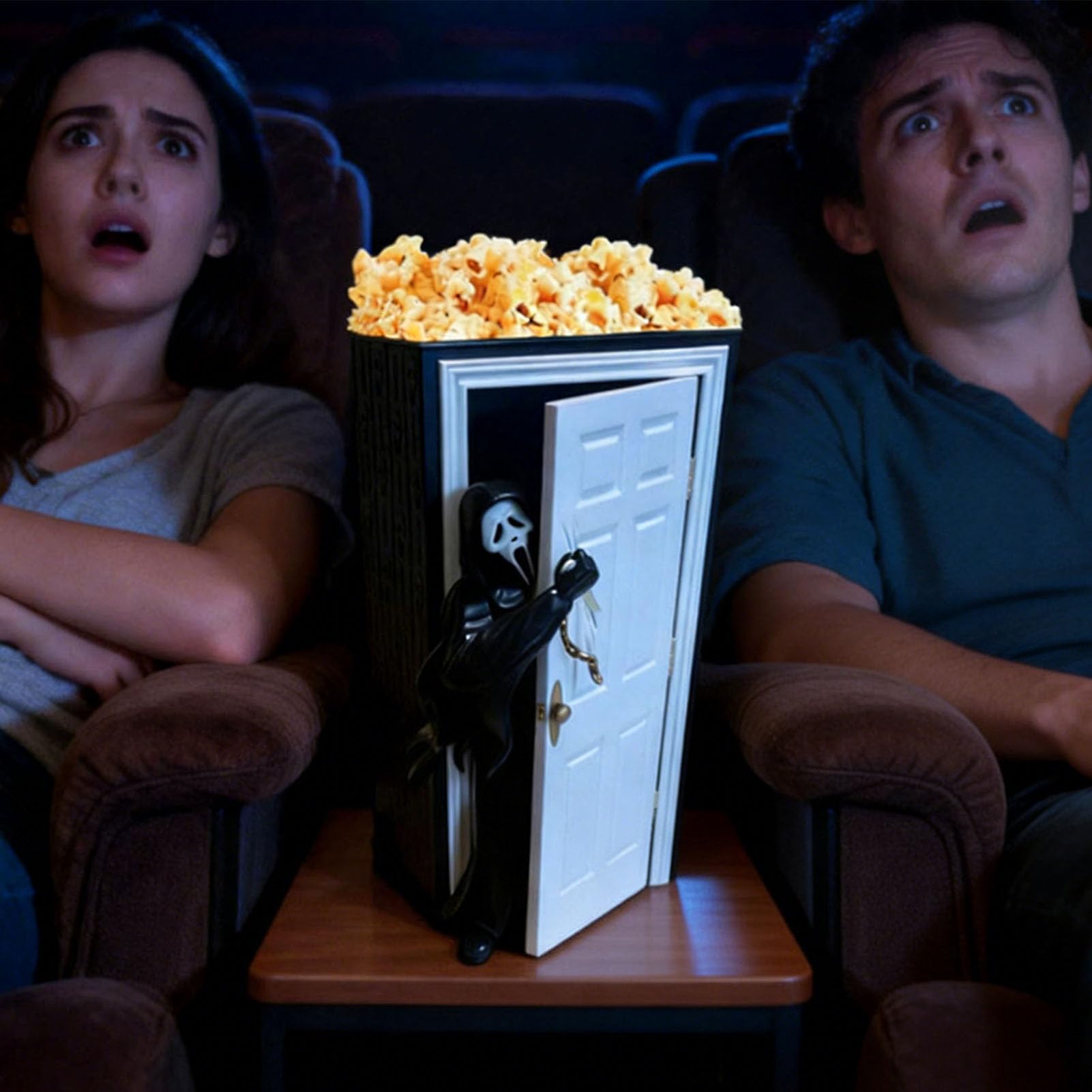 Naroote Geister-Popcornbehälter, Gruselige Halloween-Dekoration mit Detailliertem Türdesign für Gastgeschenke bei Filmabenden