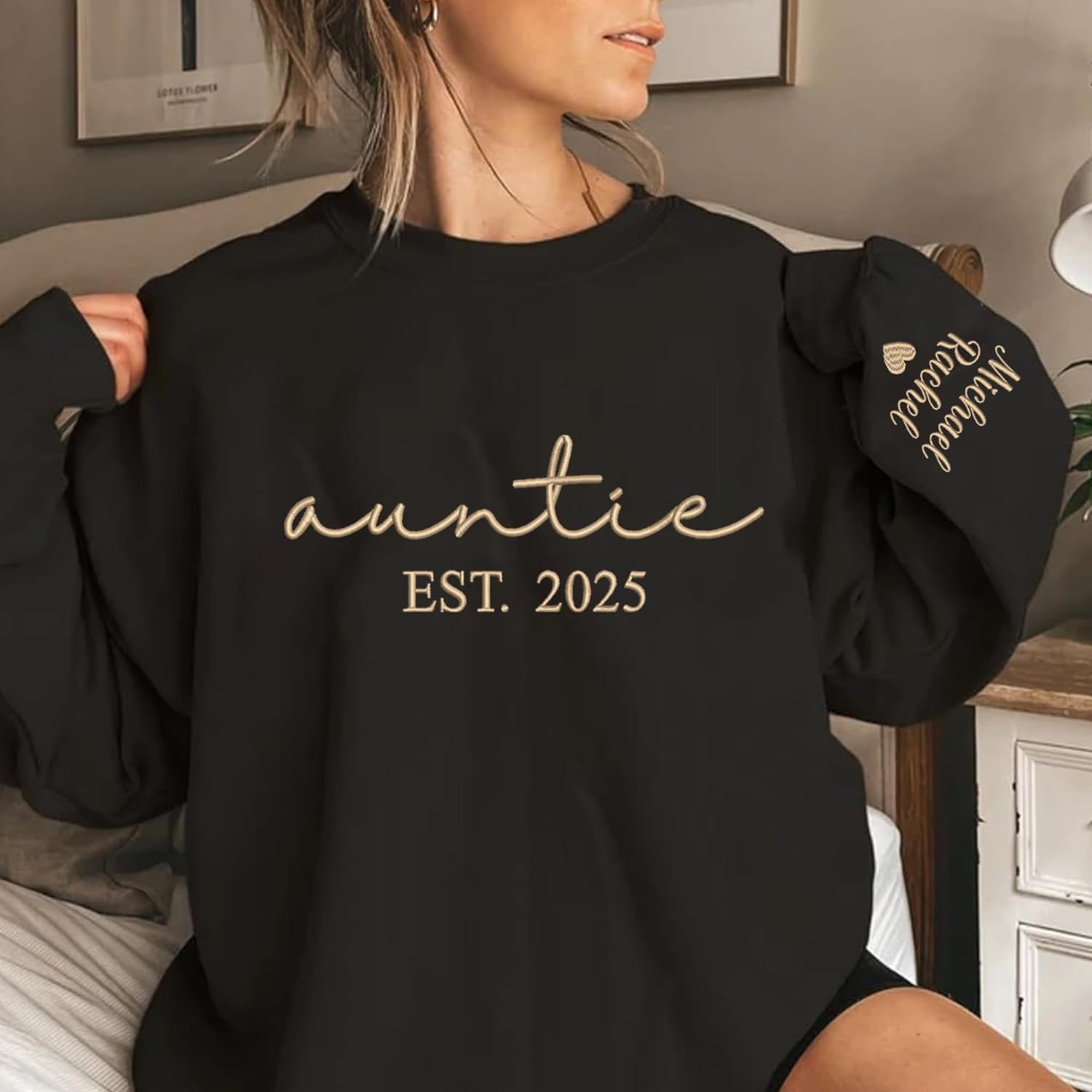 GODMERCH Custom Thread Color Embroidered Sweatshirt Design Your Own, Personalized Add Your Own Custom Text Sweatshirt - Image 2