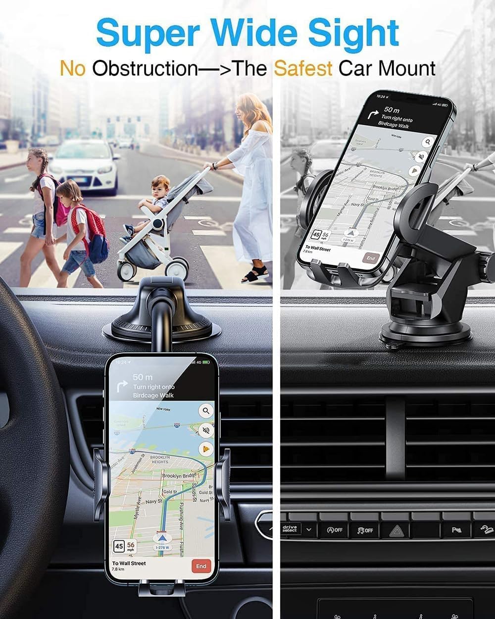 KRLZ Mobile Holders for Your Car Dashboard Windshield Air Vent 3-in-1 Universal Car Phone Mount Thick Case & Heavy Phone Friendly Cell Phone Holder Mount Fit for iPhone 16 15 Pro Max 14 13 12 Android