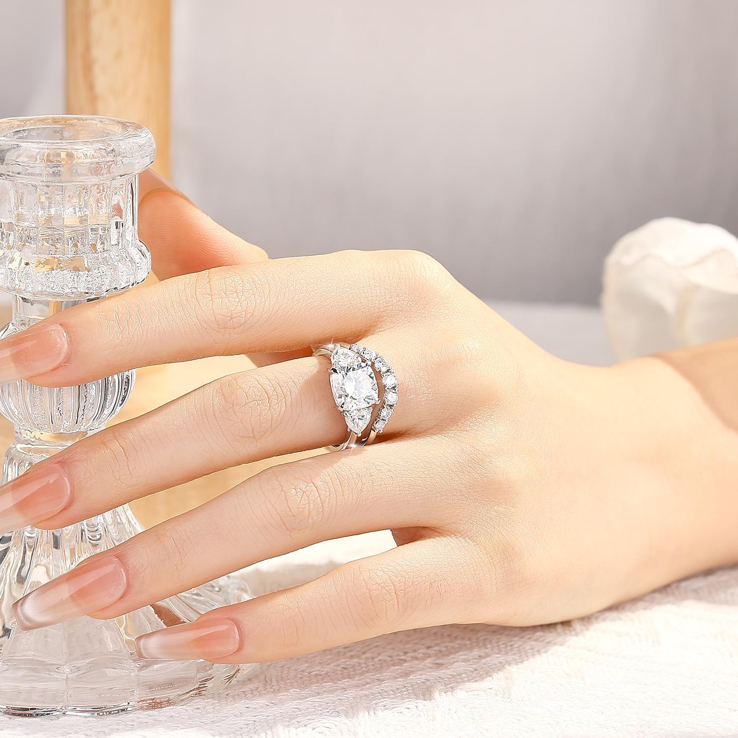 Total 4.5cttw(2.5CT Center Stone) 3 Stone Moissanite Engagement Bridal Rings Set for Women, Cushion Cut D Color VVS1, 925 Sterling Silver, Wedding Anniversary Promise Rings with Certificate