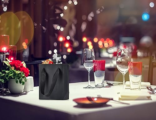 Miniatura 10 de HUAPRINT Bolsas de papel negras, bolsas de regalo negras mate, pequeñas bolsas de compras con asas, paquete de 30 unidades de 4.5 x 2.5 x 6