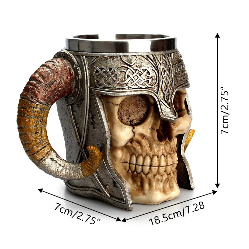 Taza de viaje de calavera resina, tazas cerveza vikingas Retro acero inoxidable, tazas góticas, vasos café, jarras coleccionables decoración del hogar