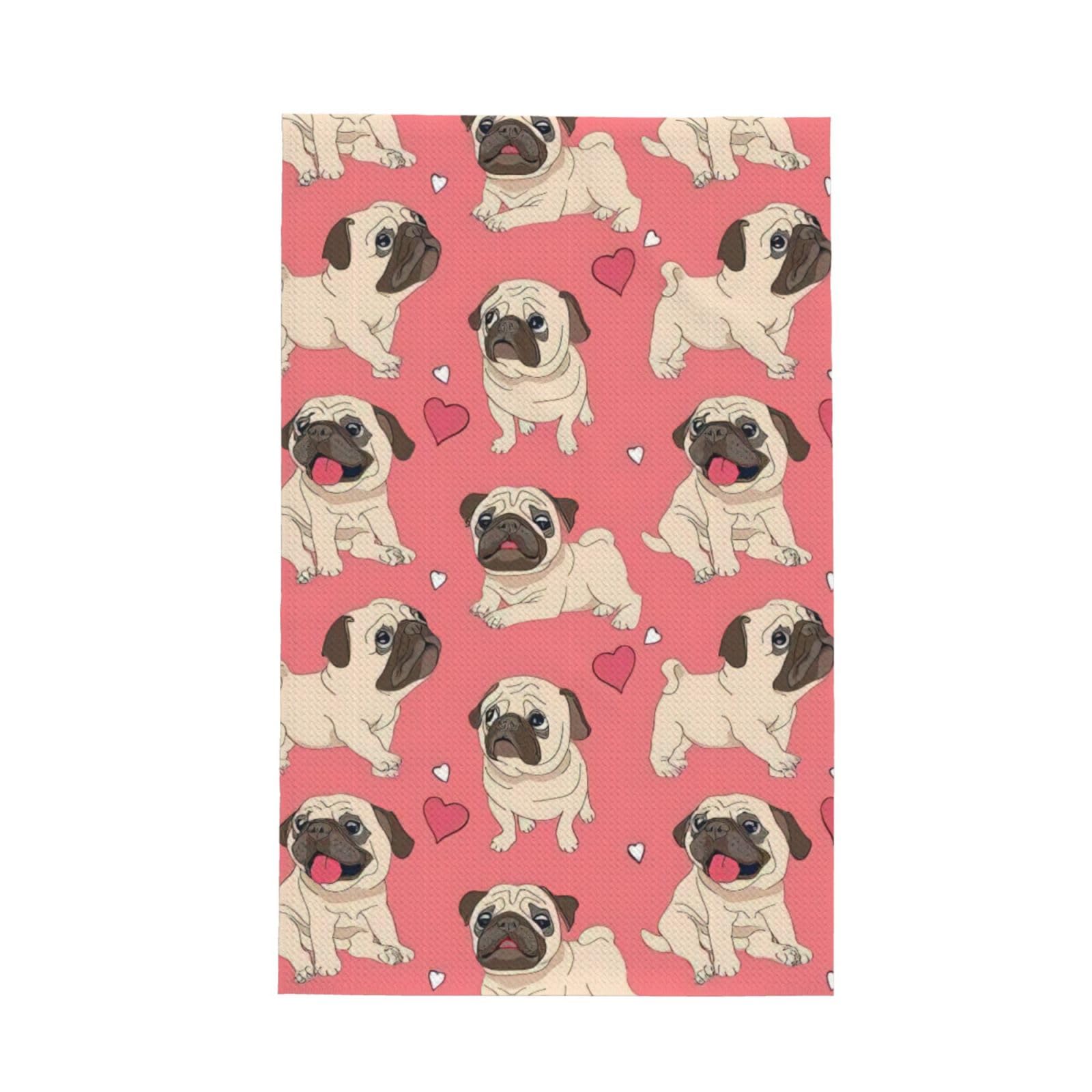 CKGODGF Funny Cartoon Pug Puppy Dog Print Absorbent Waffle Dishcloths,Kitchen Towels With Hanging Loops,Tea Towels.