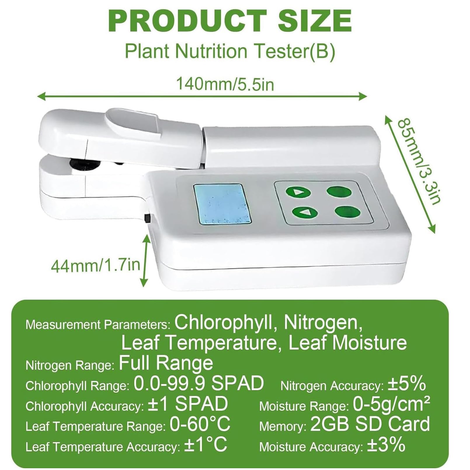 Compteur de chlorophylle portable pour tester les plantes, analyseur de chlorophylle, idéal pour les agriculteurs, les jardiniers et les scientifiques