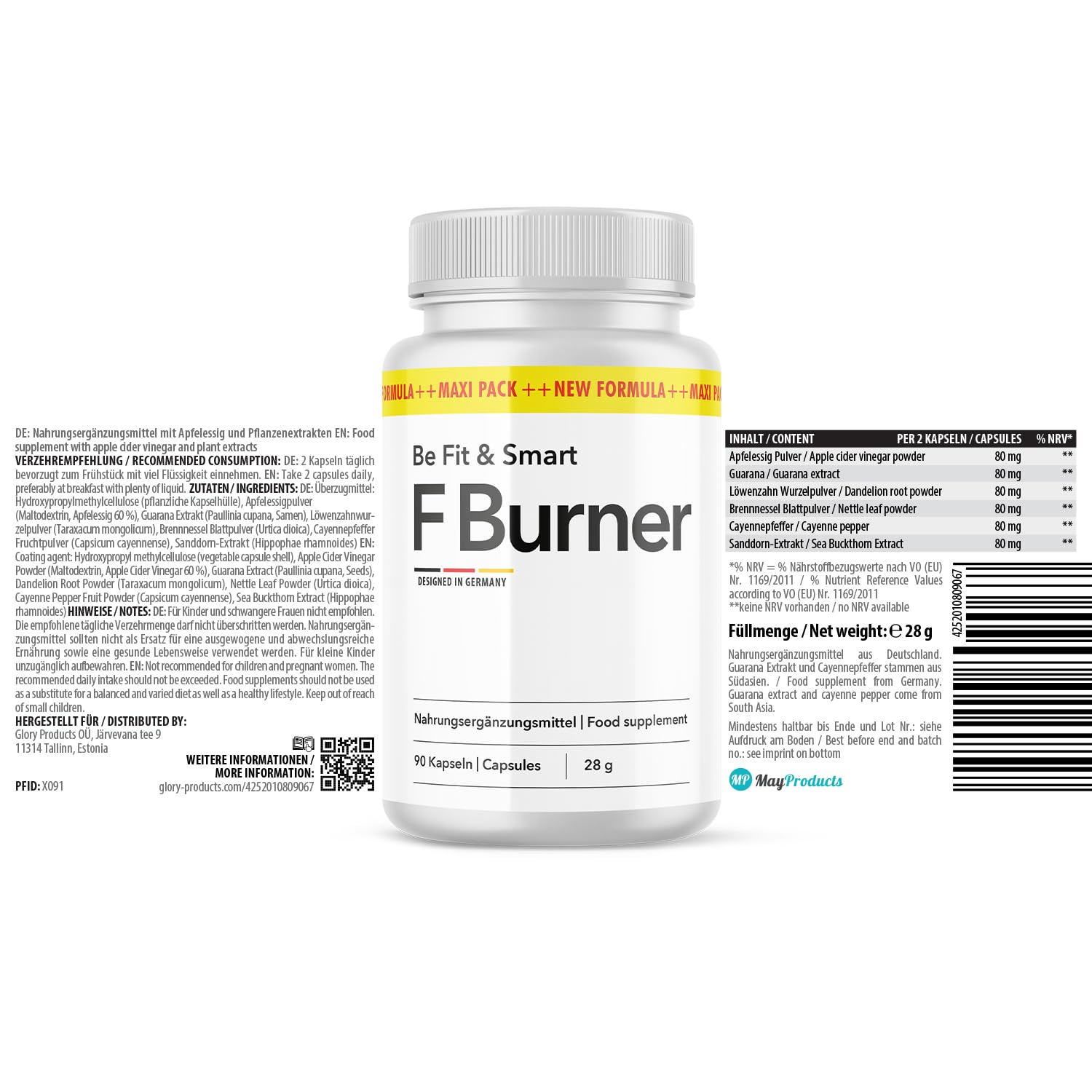 Fburner Kapseln | kombination hochwertiger Zutaten | in der großen Maxi-Dose | 90 Kapseln