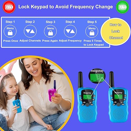 Miniatura 3 de Soopotay Walkie Talkies mejorados para niños, paquete de 2 unidades, juguetes Walkie Talkie de larga distancia, radios bidireccionales para niños de