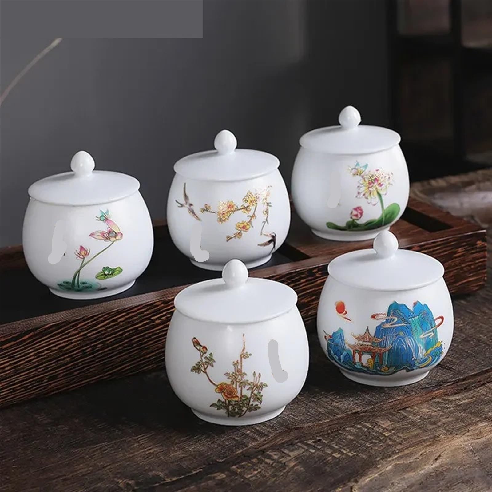 Caja de Te Carrito de té cerámica, lata almacenamiento multifuncional, tarro sellado porcelana, accesorios juego, contenedor cocina(D)