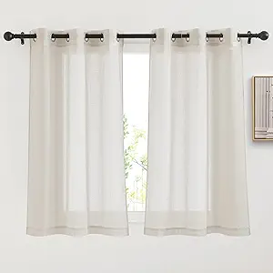 NICETOWN Short Linen Curtains for Kitchen, Grommet Small Window Curtains Linen Weave Window Treatment Privacy with Light Filtering for Cafe/Bathroom, Natural, W36 x L54, 2 Panels