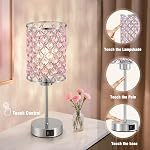 Lampe de table en cristal rose, lampes de lit à commande tactile avec ports de recharge USB-C+A 3-Way Table de chevet variable Petit ensemble de lampe de bureau 2 pour Chambre à coucher, Salon, Bureau (veuillez inclus)
