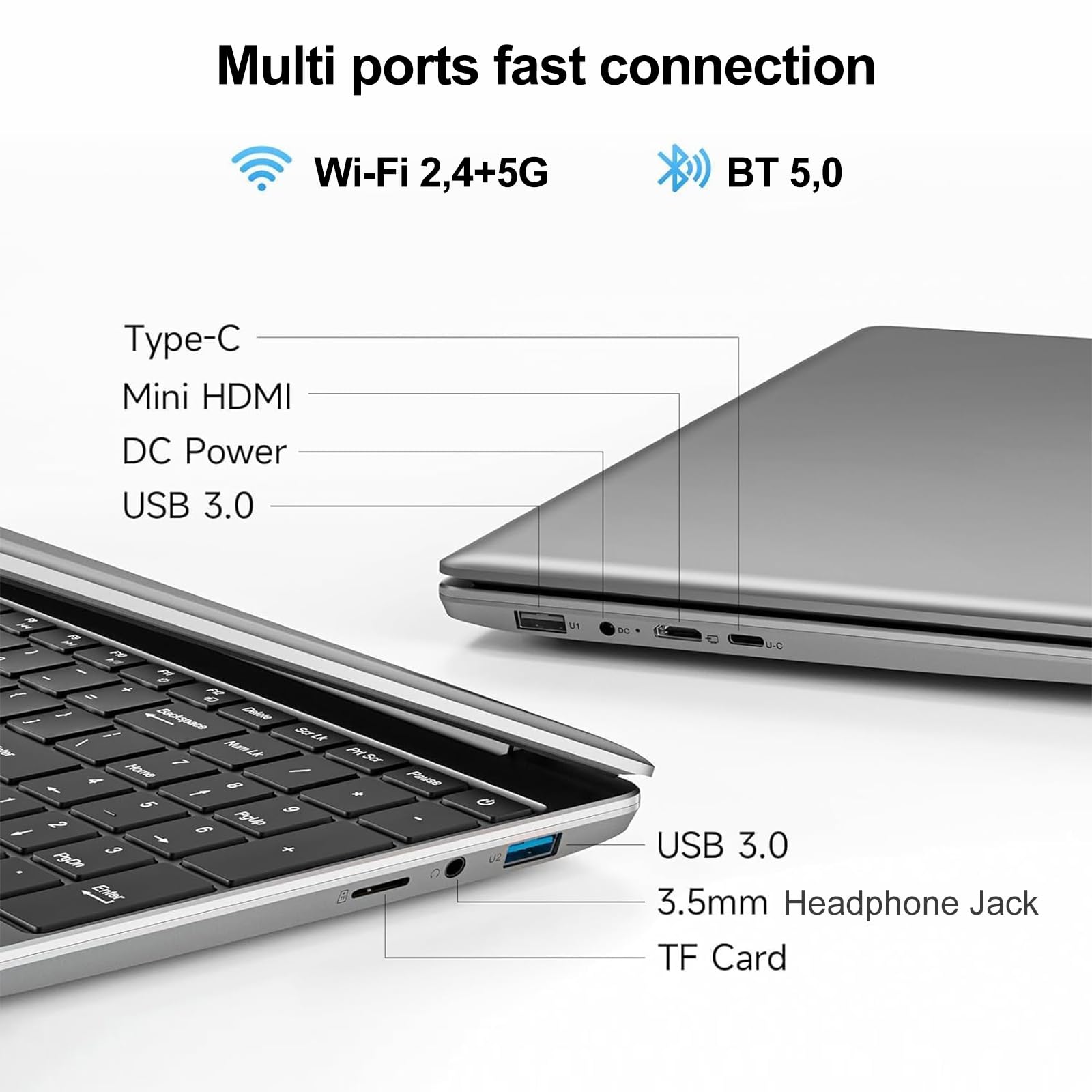 jumper Laptop 15,6 Zoll FHD Display, 12 GB RAM 512 GB ROM TF Erweitern 512GB, 5205U Prozessor Notebook(bis zu 2,3 GHz), 2 Stereo-Lautsprecher/USB 3.0/Typ-C/Zehnertastatur