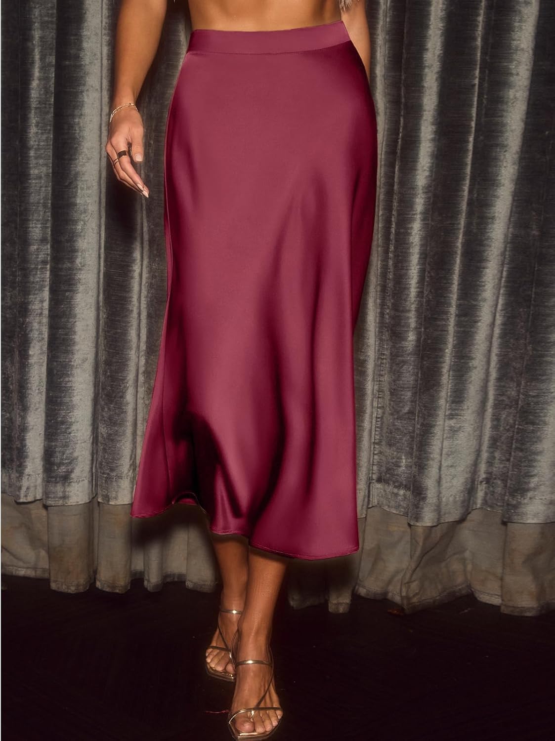 CUPSHE Women's Satin Skirt Flowy A Line Cocktail Party Wedding High Waist Long Midi Skirts Vacation Outfits