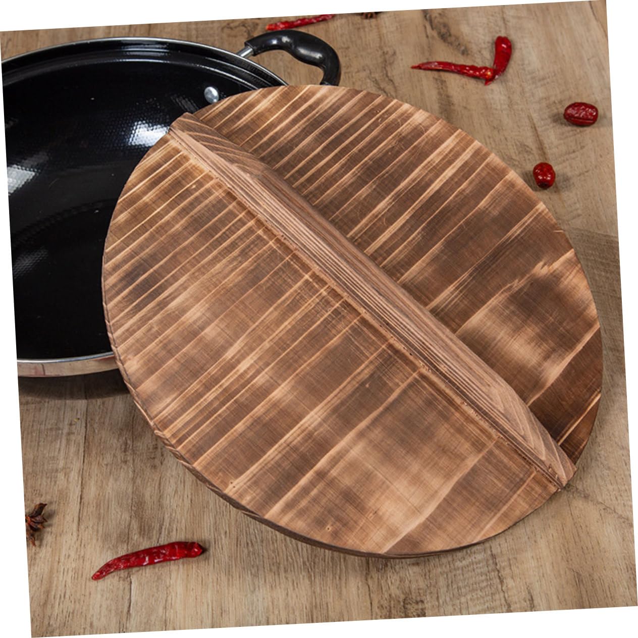 Coperchio rotondo per wok in legno di cedro, leggero, anti-schizzi, accessorio da cucina in legno per pentole e padelle in casa