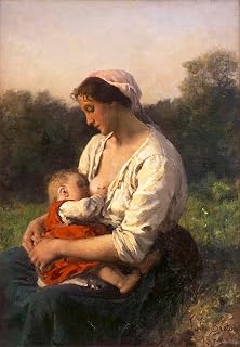 iiRTTFiRT Famous Print Painting Minimalist Artwork Young Mother Nursing Her Child Courrières Jules-adolphe Breton Nature Pictures for Home Decor 60x90cm