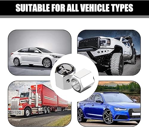 Miniatura 7 de fasebeek 4 tapones para válvulas de neumáticos de automóvil, fundas protectoras de calavera, tapas de sellado con llave, universales para la mayoría