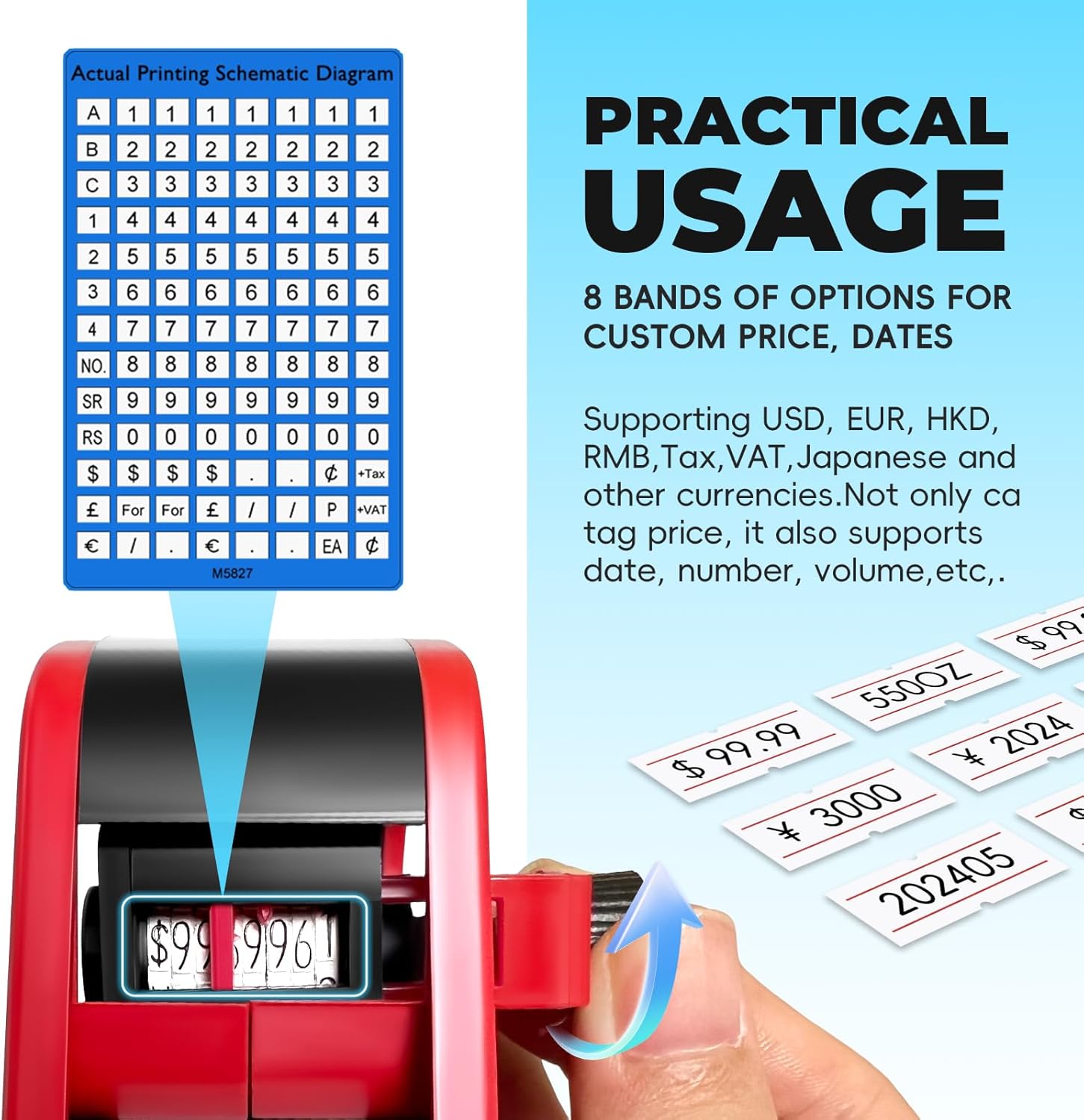 Price Gun,Handheld Price Tag Gun Red Pricing Gun with Extra 10,000 Pad Labels and 2 Pack of Inks Price Guns Tool Set for Retail, Price Stamp for Groceries Price Labeling