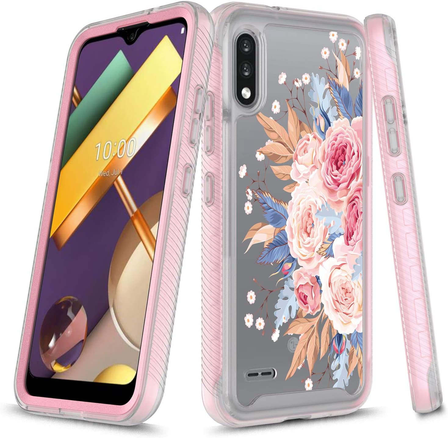 LG K22 Case, LG K22 Plus Case, LG K32 Case, Onyxii Graphic Design Shockproof Impact Resistant Protective Full-Body Rugged Clear Hybrid Bumper Case for LG K22+ (Pink Flower)