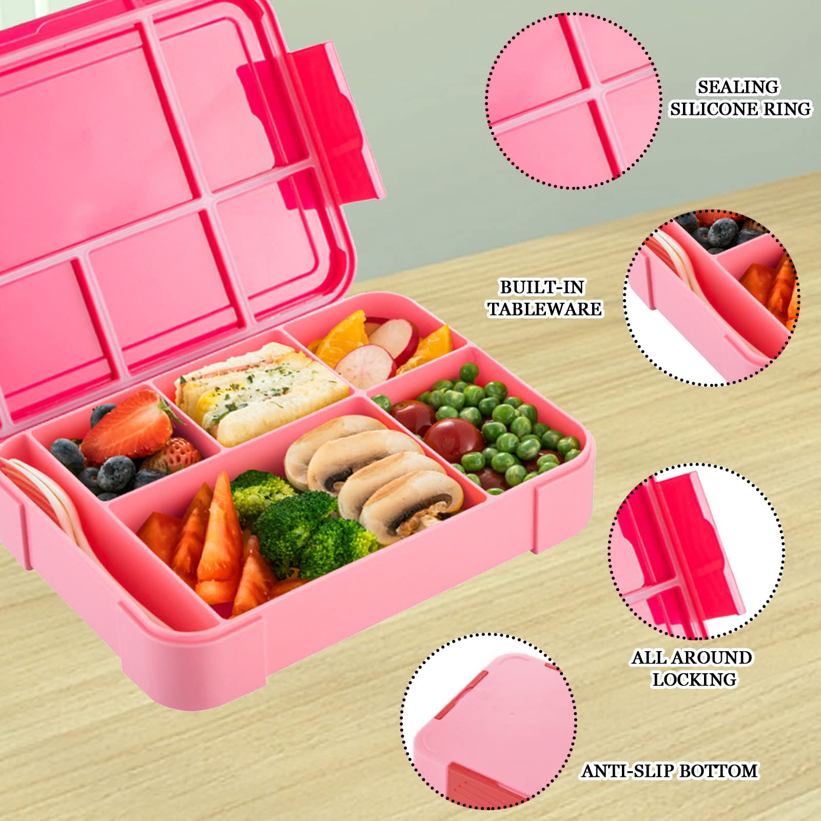 Porta Pranzo Bento Box Ermetico 1330ml Con 5 Scomparti - Lunch Box Per Scuola, Ufficio E Picnic - Foto 9
