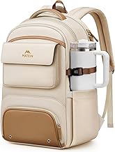 MATEIN Mochila de trabajo para mujer con cubierta para lluvia, mochila de viaje para laptop de 15.6 pulgadas con soporte para tazas grande, bolsa impermeable para artículos personales con