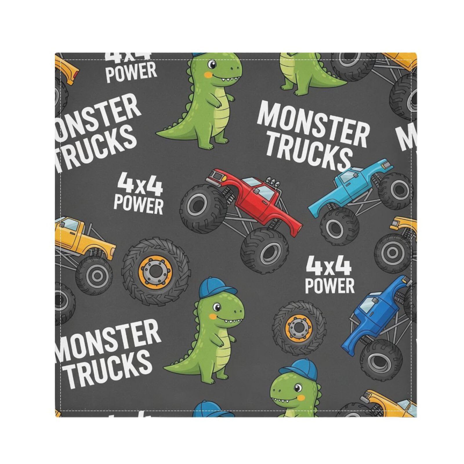 Ttgoth Truck Dinosaur Cloth Napkin Set of 6 Washable & Reusable Dinner Napkins for Dining Table, Banquets, Wedding, Party, 50x50 cm