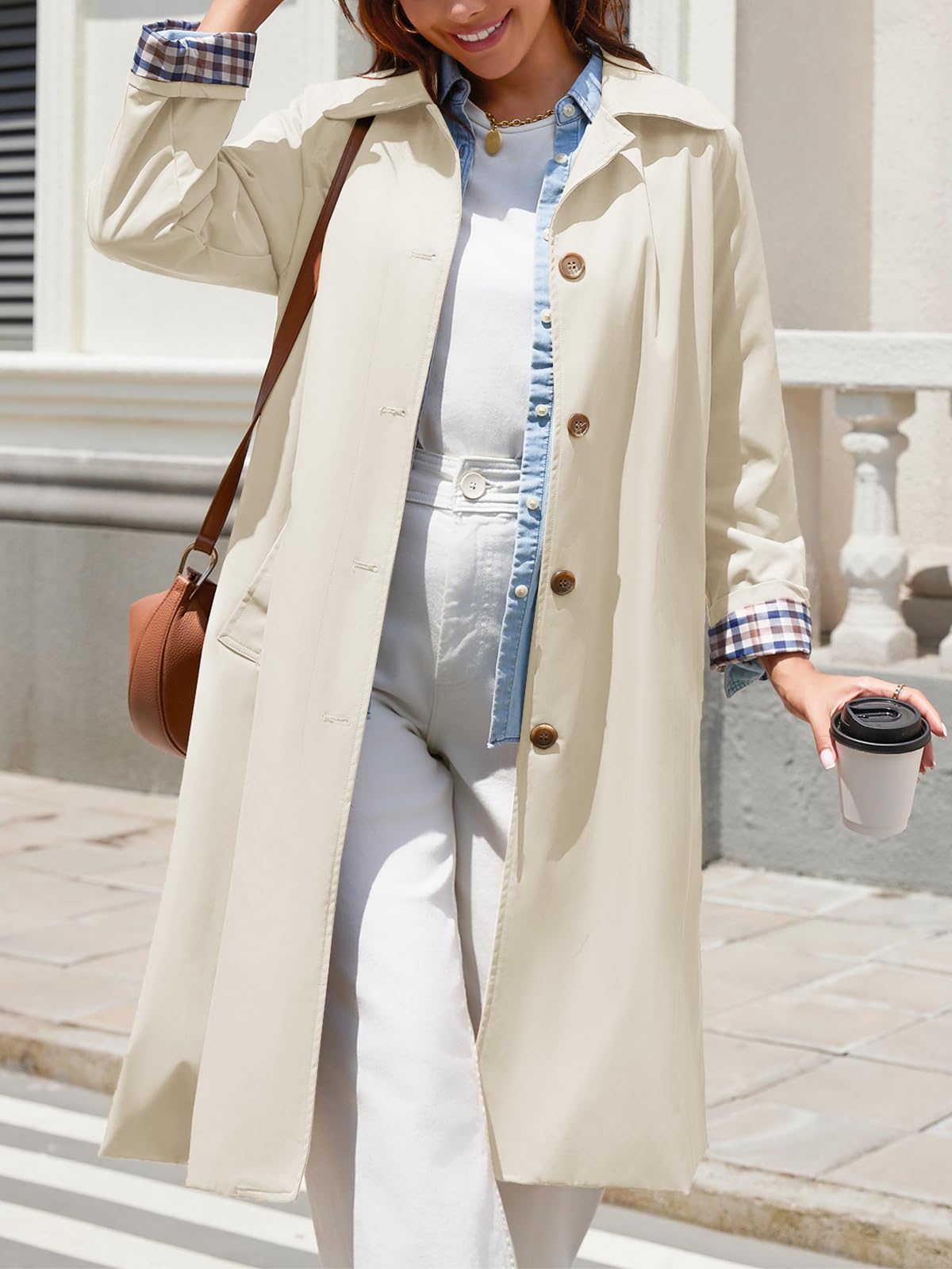 Tankaneo - Trench long à simple boutonnage pour femme, vêtement ample d’extérieur