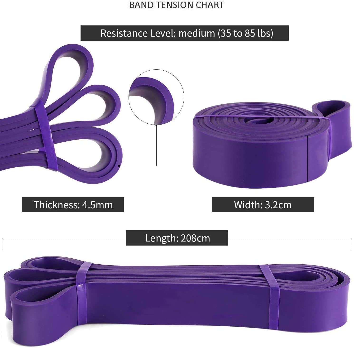 Fasce elastiche resistenti per esercizi di resistenza, 208 x 3,2 x 0,45 cm, da 35 a 38,6 kg, per fisioterapia, riabilitazione, stretching, yoga, palestra, attrezzature domestiche, allenamento