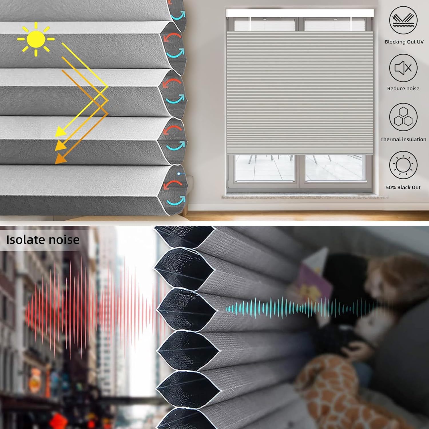Motorized Cellular Shades,Blackout & Light Filtering Day Night Cellular Shades（Fabric Sample）