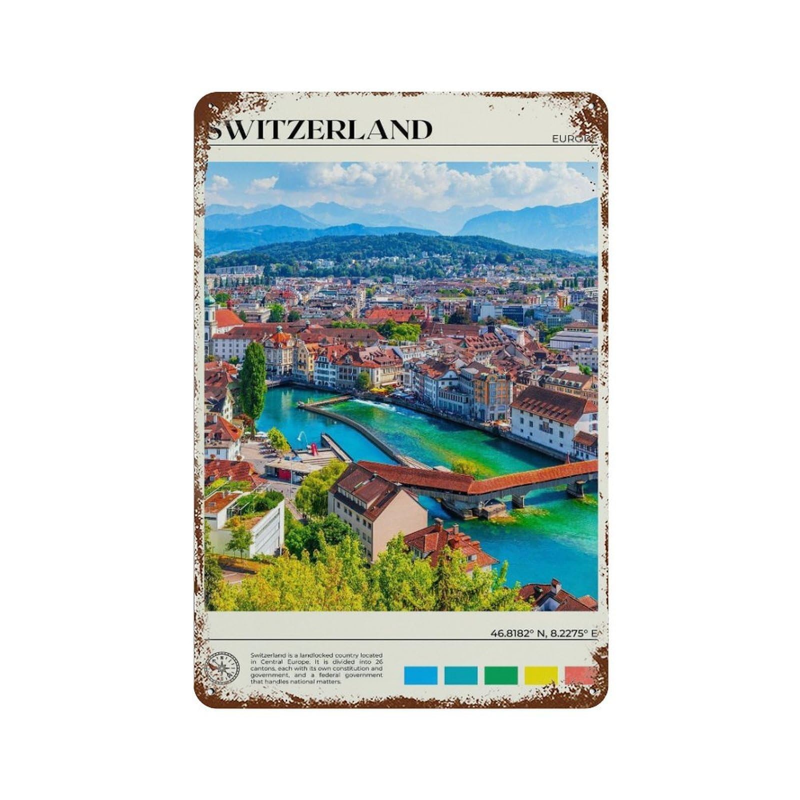 xiaoxiaoshen Real Photo Switzerland Decor Wall Decor Art Metal Tin Poster Modern Home Decor Art Home Bar Shop Decorations Vintage Sign 30x20cm