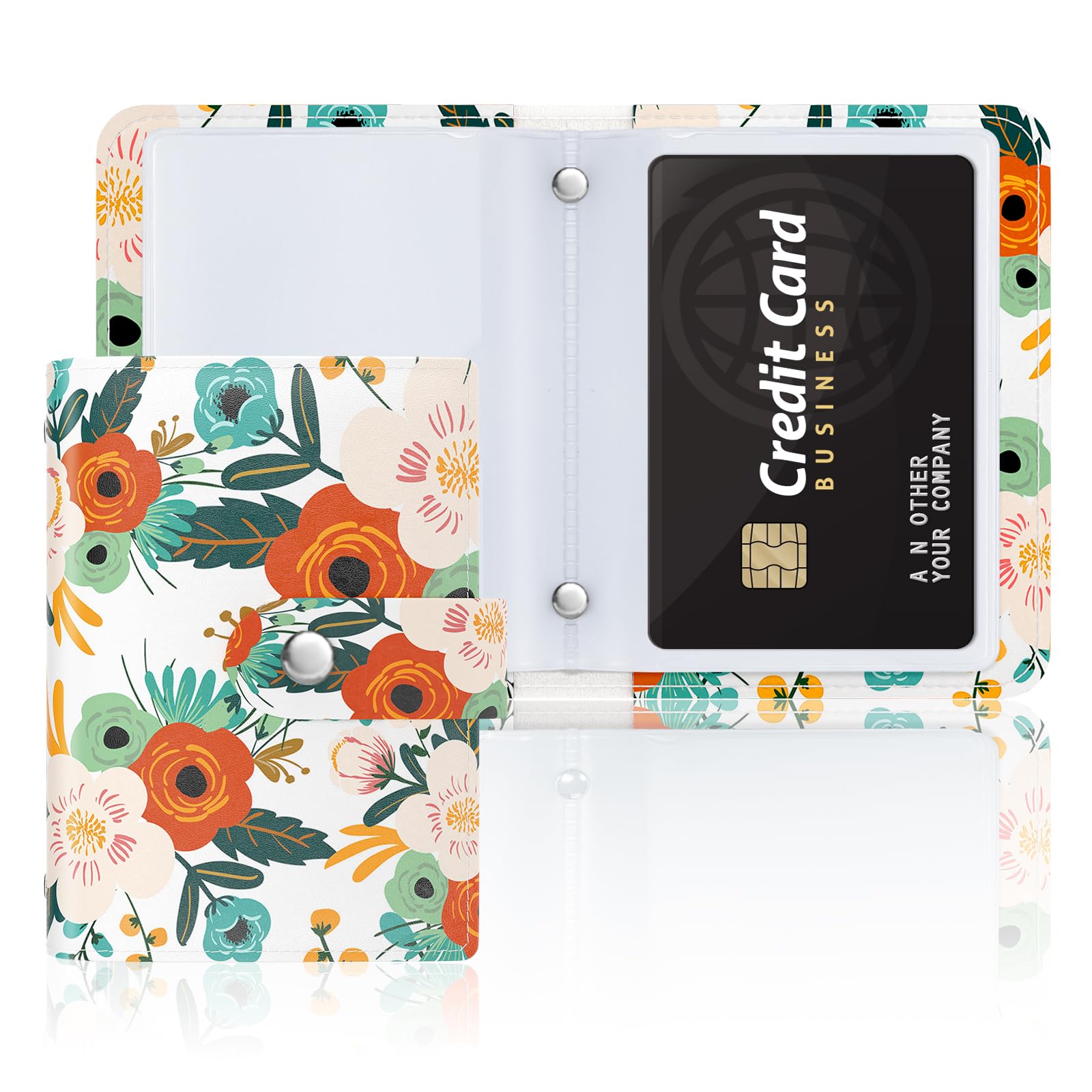 Rouidr Business Card Organizer, RFID Business Card Holder, Small Slim Leather Cards Book, Pocket Name Card Holder Wallet for Women, White Flower