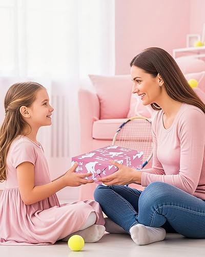Miniatura 6 de Pineraap Papel de regalo de tenis para niñas y mujeres, 12 hojas de papel de regalo de tenis rosa, papel de regalo deportivo con raquetas, bolas,